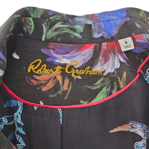 Robert Graham Penelope Black Floral Women's One Button Lined Pockets Blazer 6 - Picture 6 of 13